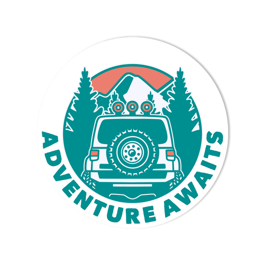Waterproof Vinyl Sticker - "Adventure Awaits" for Jeep - StickerShuttle