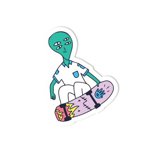 Alien Riding Skateboard Sticker