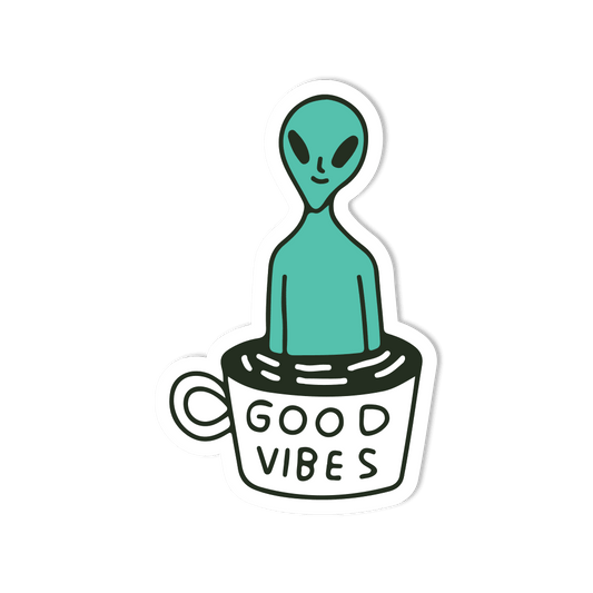 "Good Vibes" Alien Sticker Weatherproof Sticker for Water Bottles, Bumpers, Laptops - StickerShuttle