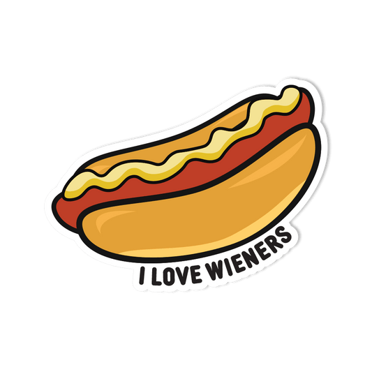 Hot Dog Sticker- "I Love Wieners" - Weatherproof Sticker for Water Bottles, Bumpers, Laptops - StickerShuttle