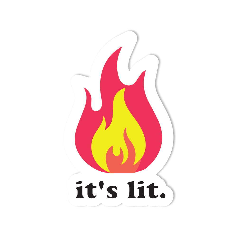 "It's Lit" Fire Emoji- Weatherproof Sticker for Water Bottles, Bumpers, Laptops - StickerShuttle