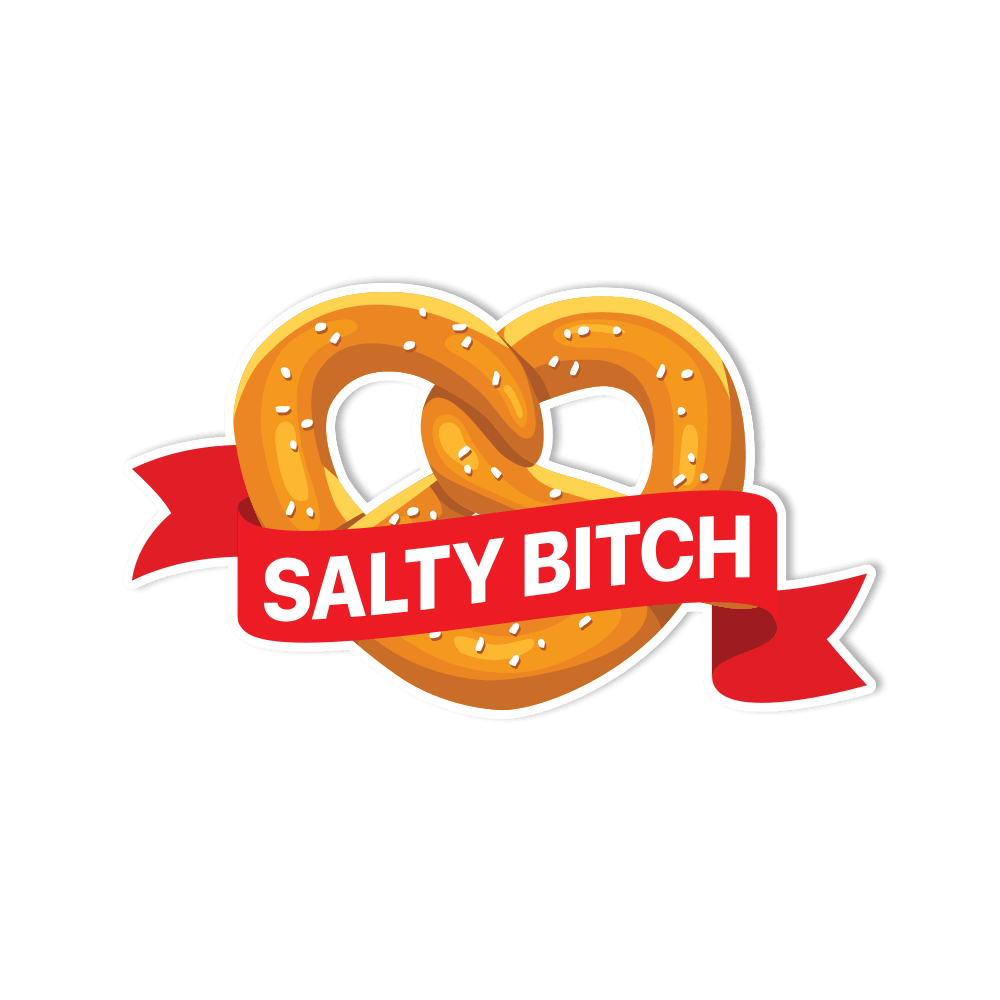 "Salty B%tch" Funny Pretzel Sticker Weatherproof Sticker for Water Bottles, Bumpers, Laptops - StickerShuttle