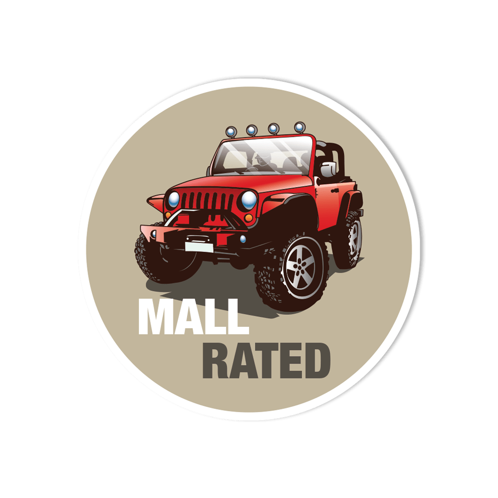 Waterproof Vinyl Sticker - Jeep Wrangler 4x4 "Mall Rated" - StickerShuttle