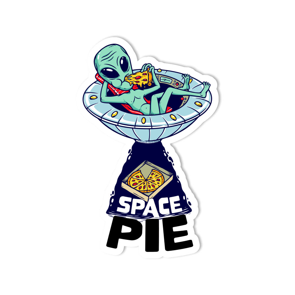 Waterproof Vinyl Sticker - Space Pie Alien Pizza - StickerShuttle